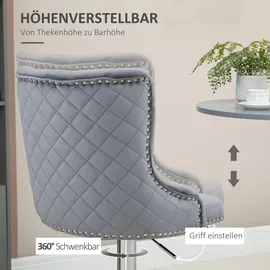 Homcom Barhocker Barstühle Drehstühle mit Fußstütze, höhenverstellbare Wohnzimmerstühle mit Samt-Optik, für Bartheke, Küche, Hellgrau, 46 x 55 x 102-123 cm