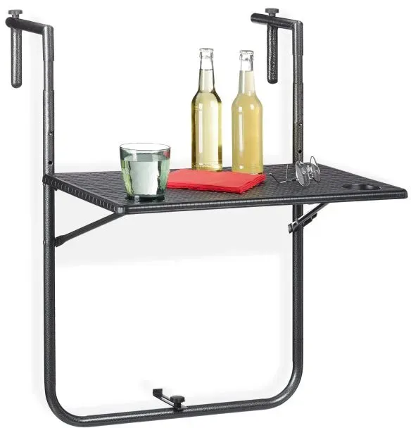 Relaxdays Balkonhängetisch klappbar in Schwarz Schwarz