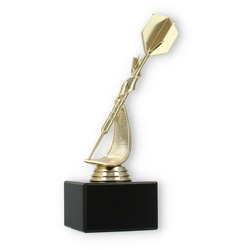 Pokal Kunststofffigur Dartpfeil gold auf schwarzem Marmorsockel 19,0cm