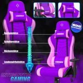 Kesser KESSER® Gaming Stuhl Ergonomisch Bürostuhl mit Kopfstütze & Lendenkissen Racing Gamer Stuhl 150kg belastbar Armlehne 360° Drehbarer Schreibtischstuhl Gaming Chair + Gummi-Rollen