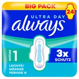Always Ultra Damenbinden Leichte/Mässige Periode (Größe 1) mit Flügeln 24 Stück, Sehr Saugfähig, Ultradünn, Für Die Periode