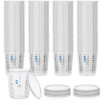 Benbow Profi-Messbecher 100x 385ml mit 12x Deckel mit vielfältiger Skalierung - Becher mit Skala Mischbecher Lackmischbecher Meßbecher Lackbecher Einwegmischbecher