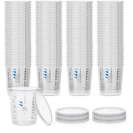 Benbow Profi-Messbecher 100x 385ml mit 12x Deckel mit vielfältiger Skalierung - Becher mit Skala Mischbecher Lackmischbecher Meßbecher Lackbecher Einwegmischbecher
