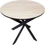 SKRAUT HOME Runder Esstisch, Modell ZEN, 90x90x77cm, Farbe Eiche und Schwarz, Matt Schwarze metallbeine lackiert - Braun