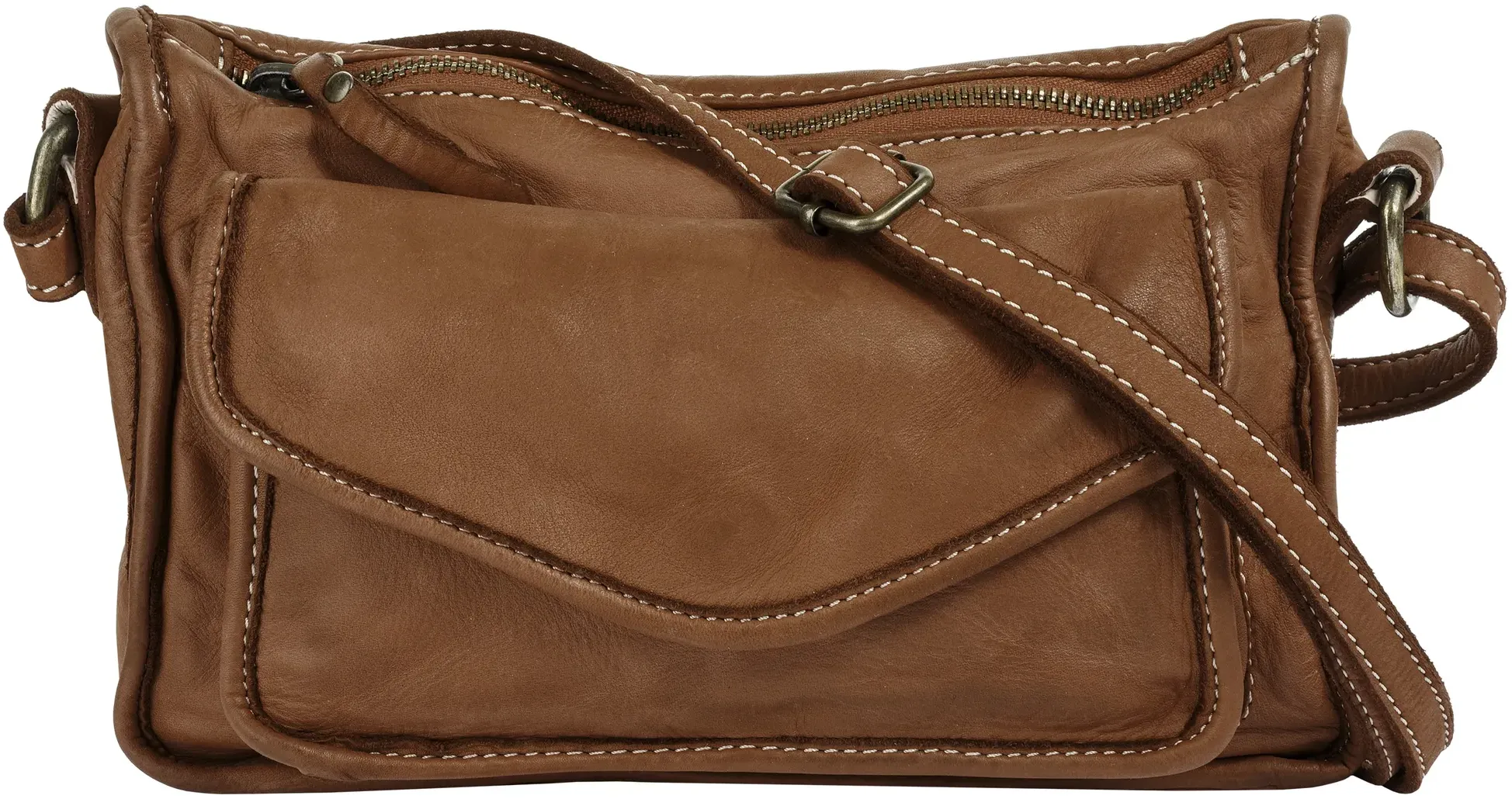 Umhängetasche CLUTY, Damen, Gr. B/H/T: 23cm x 16cm x 6cm onesize, braun (cognac), Leder, leicht glänzend, unifarben, Taschen Umhängetasche, echt Leder, Made in Italy