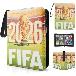 FIFA WM 2026 Fussball Sammelalbum Fußball Karten – 4 Fächer pro Seite, 400 Karten Kapazität, PU-Leder mit Reißverschluss & Tragegriff, Ideal für Trading Cards, Fan-Memorabilia & WC 2026 (A)