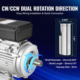 Vevor 1,1 kW Elektromotor 2800 U/min, AC 220–240 V 7,1 A, 90 S, B3-Rahmen, Luftkompressormotor einphasig, 24 mm Keilwelle,
