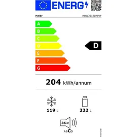 Haier 2D 60 SERIE 3 HDW3618DNPW Kühl-Gefrierkombination/Total No Frost/Smart hON-App/HumidityZone/XXL Nutzinhalt/Leise nur 36 db(A) / Weiss