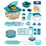 Nicer Dicer Chef Professional Deluxe Gemüseschneider manuell 39-tlg, Gemüsehobel mit 5.2L Behälter und 2.8L Glassschüssel Deckel, Spiralschneider Pommesschneider Küchenhelfer mit einfacher Reinigung