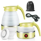 Faltbarer Wasserkocher, Piashow 600ml Camping Wasserkocher Mini Reisewasserkocher Faltbar Silikon Wasserkessel mit 2 Faltbecher, Reise Wasserkocher Faltbar Elektrisch Klein für Camping, Reise, Outdoor