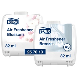 Tork Constant Air Freshener, Lufterfrischer Breeze und Blossom, Duftbeutel mit Geruchsneutralisierer für einen frischen Duft, 1 Karton = 6 Flakons à 32 ml, im Mix Pack