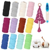 Gohytal Makramee Garn Set 2mmx30m, 12 Stück Makramee Set, Natur Baumwolle Makramee Baumwollgarn Bunt Farbverlauf Weihnachten Deko, Baumwollseil Makramee Zubehör für DIY Handwerk Wandbehang Makramee