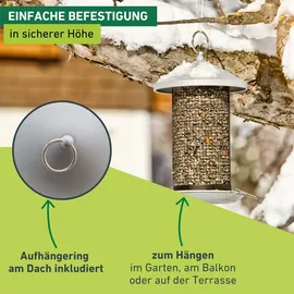 WINDHAGER Vogelfuttersilo Happy Bird, Vogelfutterspender Futterstation, witterungsbeständig, aus Metall, schwarz/silber,