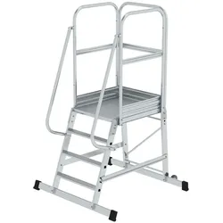 PROREGAL Plattformleiter mit geräumiger Plattform und Rollen | 4 Stufen | inkl. beidseitigem Handlauf | Aluminium