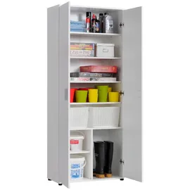 home collective Mehrzweckschrank Weiß, Holz, Echtholz, 6 Fächer, 35x184x75 cm, Waschküche, Mehrzweckschränke