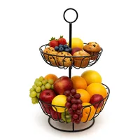 Relaxdays Obstkorb Etagere 2-stöckig, Obstschale für die Küche, moderner Metallkorb für Obst und Gemüse, Metall, schwarz