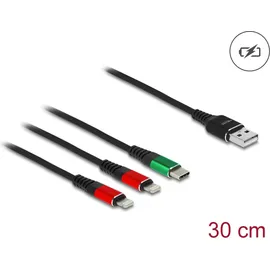 DeLock USB 2.0 USB-A Stecker, USB-C® Stecker, Apple Lightning Stecker, Apple Lightning Stecker 0.30m Schwarz 87881