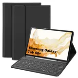 JANOLTY Hülle mit Tastatur für Samsung Galaxy TAB S8+/Tab S8 Plus & Tab S7 FE & Tab S7+/Tab S7 Plus, QWERTZ Kabellose Beleuchtete Bluetooth Samsung Tab S8 Plus 12.4 Zoll 2022 Tastatur, Schwarz