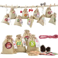 Miuezuth Adventskalender Jutebeutel zum Befüllen und Aufhängen, 24 Stoffbeutel für Geschenk-Verpackung, 2024 Weihnachten Geschenksäckchen Deko Kette zum Selberfüllen, Jutesäckchen, 24 Zahlen Buttons von DIY