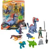 Fisher-Price Imaginext Jurassic World Die Wiedergeburt Set mit 7,6cm Mensch, 5 Dinosauriern, Launcher und Zubehör, JFR25
