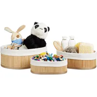 Relaxdays Regalkorb Set Bambus oval, 3 runde Aufbewahrungsboxen 12,5 x 32 x 22 cm braun