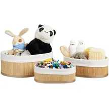 Relaxdays Regalkorb Set Bambus oval, 3 runde Aufbewahrungsboxen 12,5 x 32 x 22 cm braun