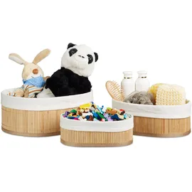 Relaxdays Regalkorb Set Bambus oval, 3 runde Aufbewahrungsboxen 12,5 x 32 x 22 cm braun