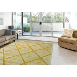 Teppich KAYOOM "Luxury 210" Gr. 2, gelb, B:80cm H:13mm L:150cm, Viskose, Teppiche, Kurzflor, handweb, Hoch Tief Struktur, Wohnzimmer