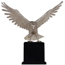 Casa Padrino Luxus Bronzefigur Adler Silber / Schwarz 40 x 20 x H. 37 cm - Versilberte Bronze Skulptur mit Sockel - Schreibtisch Deko - Wohnzimmer Deko - Luxus Qualität