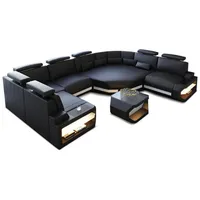 Sofa Dreams Wohnlandschaft, Schwarz, Weiß, Leder, Freiform, 352x93x280 cm, Wohnzimmer, Sofas & Couches, Wohnlandschaften, Wohnlandschaften in U-Form