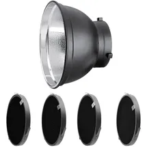 Rollei Reflektor-Set 55° mit Grids, 55 Grad Reflektor 4 verschiedenen zur optimalen Lichtstreuung. Bowens S-Type Anschluss., 28176, Schwarz