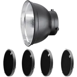 Rollei Reflektor-Set 55° mit Grids, 55 Grad Reflektor 4 verschiedenen zur optimalen Lichtstreuung. Bowens S-Type Anschluss., 28176, Schwarz