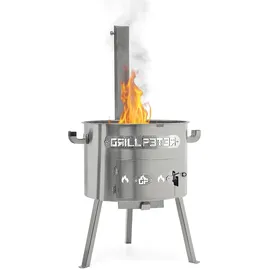 Grillpeter Utschak Timur Edelstahl 2 mm mit Abzugsrohr Feuerofen für Kazan 12-22 Liter