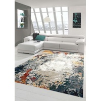 Moderner Teppich abstraktes Design Flur Wohnzimmer grau blau rot - pflegeleicht Größe 120x170 cm