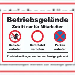 HB-Druck Aufkleber Betriebsgelände Mitarbeiter Betreten Durchfahrt Parken A9 (37x52mm)