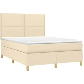 vidaXL Boxspringbett mit Matratze & LED Creme 140x200 cm Stoff