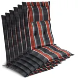 6x Gartenstuhlauflage Hochlehner 120x50x7cm, Grau-orange-weiß-kariert