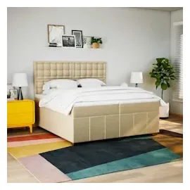 vidaXL Boxspringbett mit Matratze Creme 200x200 cm Stoff