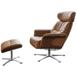 KAWOLA Sessel TOSAR Relaxsessel drehbar Leder braun mit Hocker - Braun