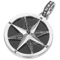 Giorgio Martello Milano Kompass, mit Achat und Spinellen in schwarz, Silber 925 Charms & Kettenanhänger schwarz Herren