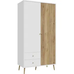 Drehtürenschrank FORTE "Harllson EasyKlix by Forte", weiß (weiß, mauvella eiche), B:104,5cm H:201,7cm T:52,2cm, FSC-zertifizierter Holzwerkstoff, Schränke, Montage von Korpus und Türen ohne Werkzeug oder Schrauben
