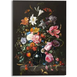 Glasbild REINDERS "Glasbild Stilleben mit Blumen Mauritshuis - Alte Meister", schwarz (farbe bild(er): schwarz), B:50cm H:70cm, Acrylglas, Bilder