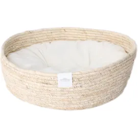 Dehner Premium Lovely Kuschelbett Guter Schlaf, Ø 38 cm, Höhe 13 cm, Naturmaterial/Plüsch, weiß/beige