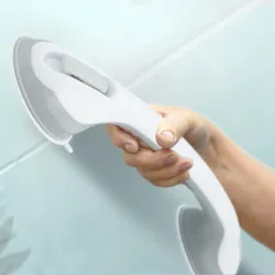 Relaxdays Haltegriff mit Saugnapf, Dusche & Badewanne, 70 kg, Senioren & behinderte Menschen, Saugheber, weiß-grau