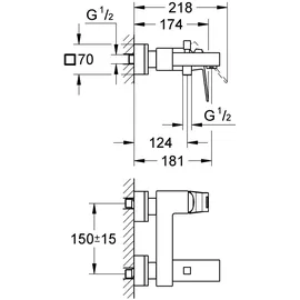 Grohe Eurocube Einhand-Wannenbatterie Hard Graphite gebürstet