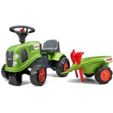 Falk Claas Traktor mit Anhänger, Rechen und Schaufel, 2 Sets Aufkleber, Rutschspielzeug für Kleinkinder + 1 Jahr FA212C