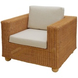 Krines Home Sessel Breiter Rattan-Sessel Lounge mit Sitz- und Rückenpolster Beige (Honig), Wohnzimmersessel aus echtem Rattan gelb