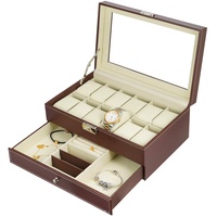 Hossjoy Uhrenbox Schmuckkästchen für 12 Uhren Glas, Braun, Mit Schlüssel