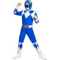 Funidelia Offizielles Blauer Power Ranger Kostüm für Kinder, enthält Overall, Gürtel und Halbmaske, Superhelden - Outfit für Kinder für Partys, Karneval und Halloween - Größe 7-9 Jahre