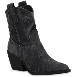 Damen Cowboy Boots in Schwarz Denim